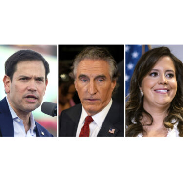 This combination photo shows Sen. J.D. Vance, R-Ohio, in Atlanta, June 27, 2024, from left, Sen. Marco Rubio, R-Fla., in Miami, Nov. 6, 2022, North Dakota Gov. Doug Burgum, June 27, 2024, in Atlanta, Rep. Elise Stefanik, R-N.Y., June 13, 2024, and Sen. Tim Scott, R-S.C., Nov. 8, 2023, in Miami. (AP Photo)