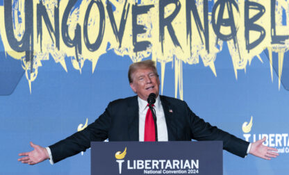 Republican presidential candidate, former President Donald Trump speaks at the Libertarian National Convention at the Washington Hilton in Washington, Saturday, May 25, 2024. (AP Photo/Jose Luis Magana)